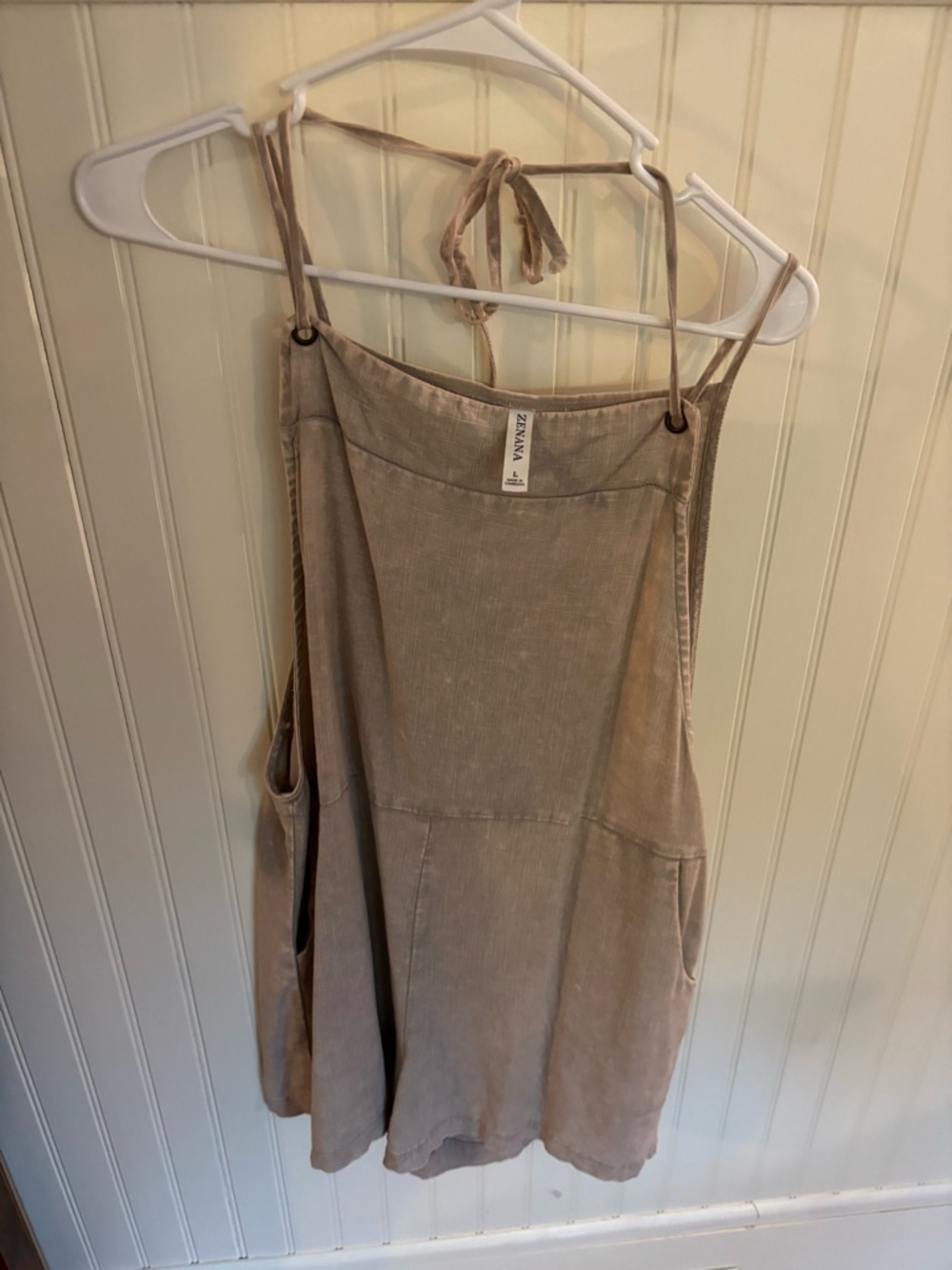 Zenana Outfitters Taupe Linen-Blend Romper